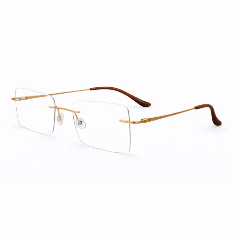 Rimless Rectangle Eyeglasses - Gold Tortoise Lightweight Professional Frame
