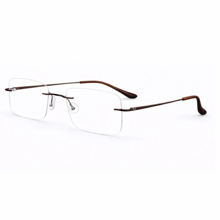 Rimless Rectangular Eyeglasses with Brown Temples-zoom-