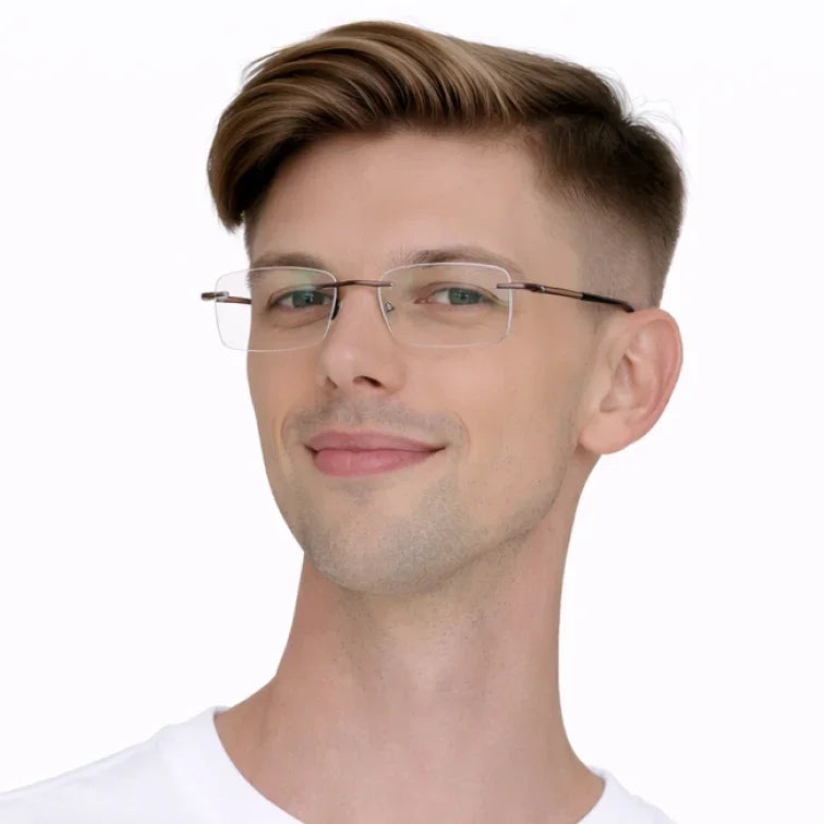 Rimless Rectangular Eyeglasses with Brown Temples-zoom-6
