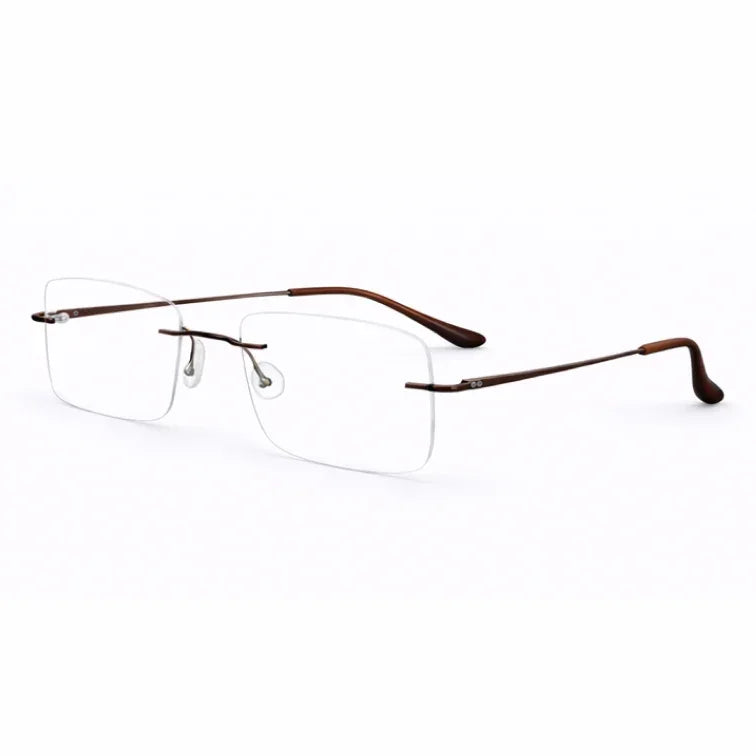 Rimless Rectangular Eyeglasses with Brown Temples-2