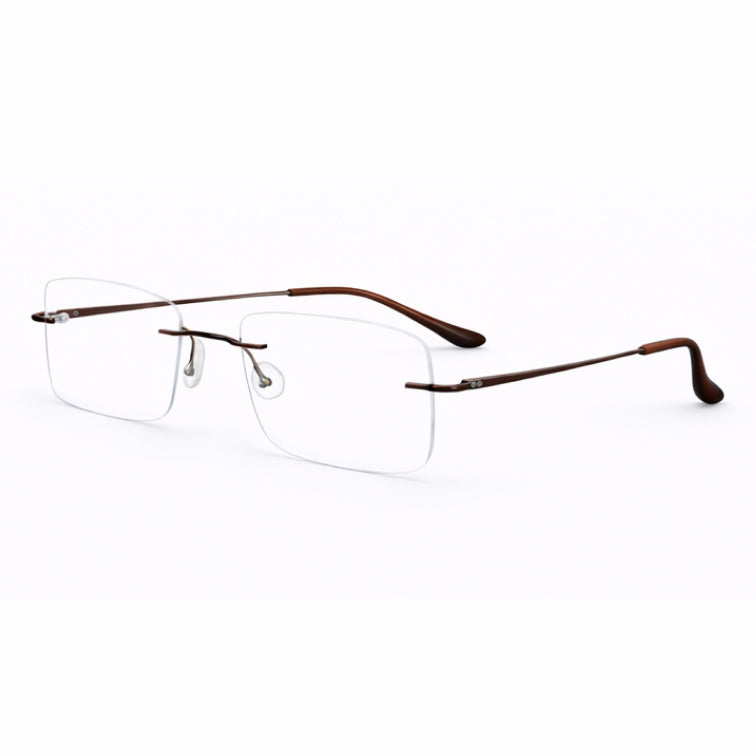 Rimless Rectangular Eyeglasses with Brown Temples