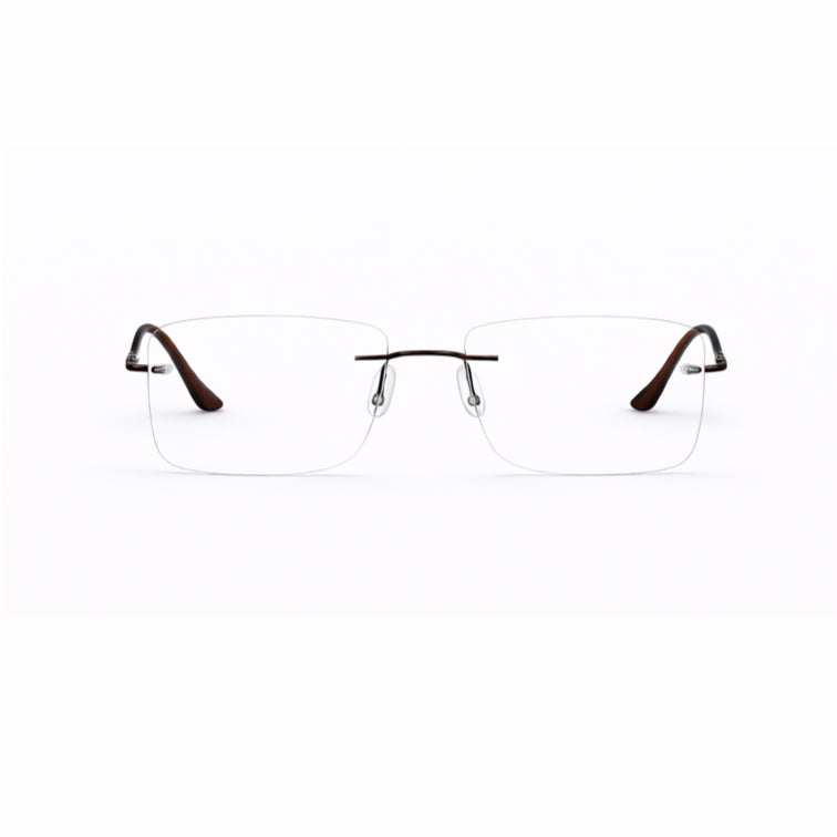 Rimless Rectangular Eyeglasses with Brown Temples