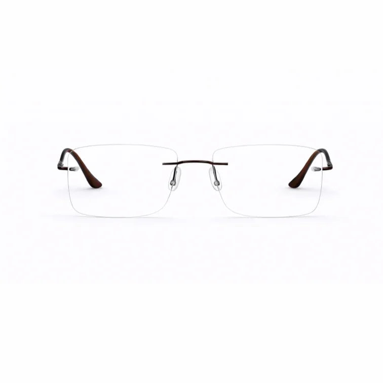 Rimless Rectangular Eyeglasses with Brown Temples-zoom-