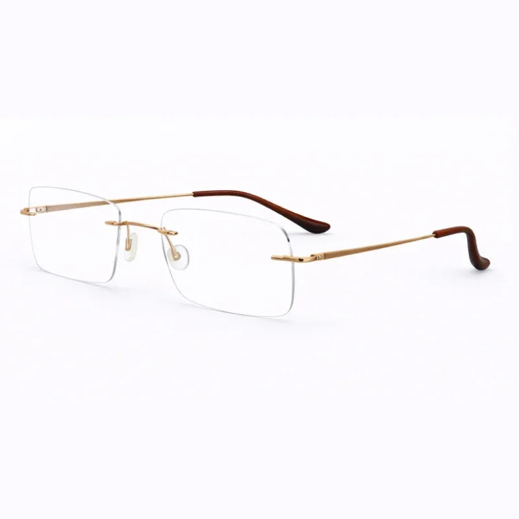 Rimless Rectangle Eyeglasses - Gold Brown Tortoise Lightweight Executive Frame-zoom-3