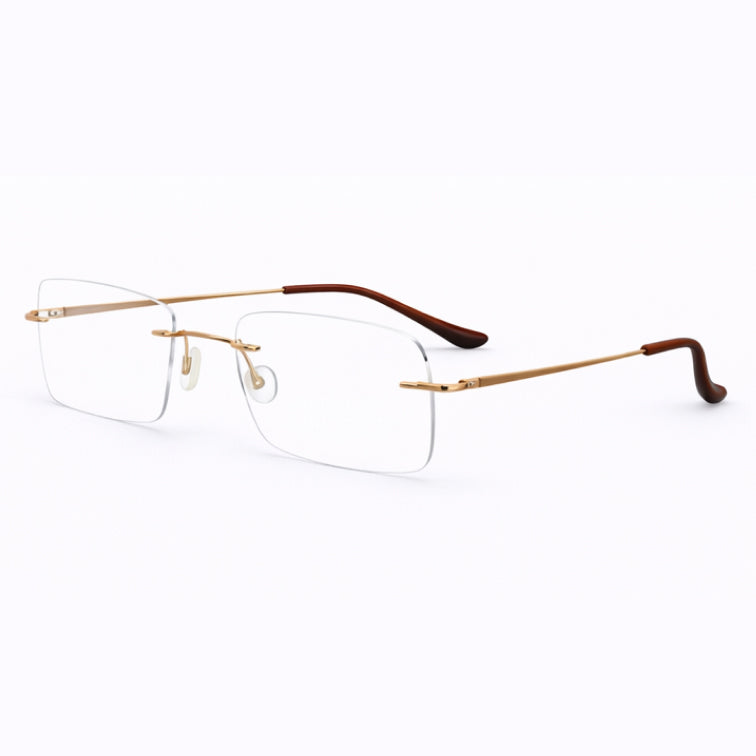 Rimless Rectangle Eyeglasses - Gold Brown Tortoise Lightweight Executive Frame