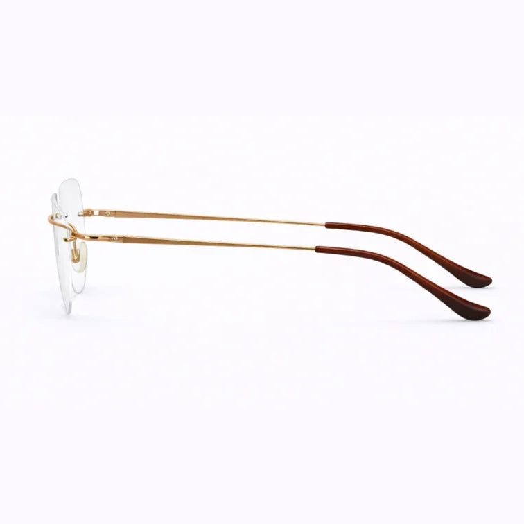 Rimless Rectangle Eyeglasses - Gold Brown Tortoise Lightweight Executive Frame-4