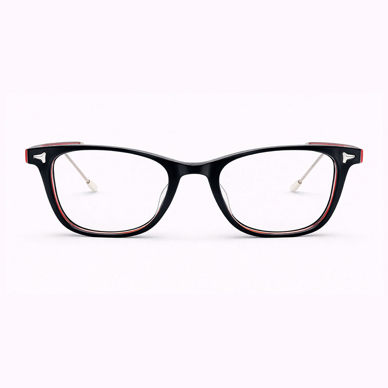 Black Frame Eyeglasses with Bold Red Temples
