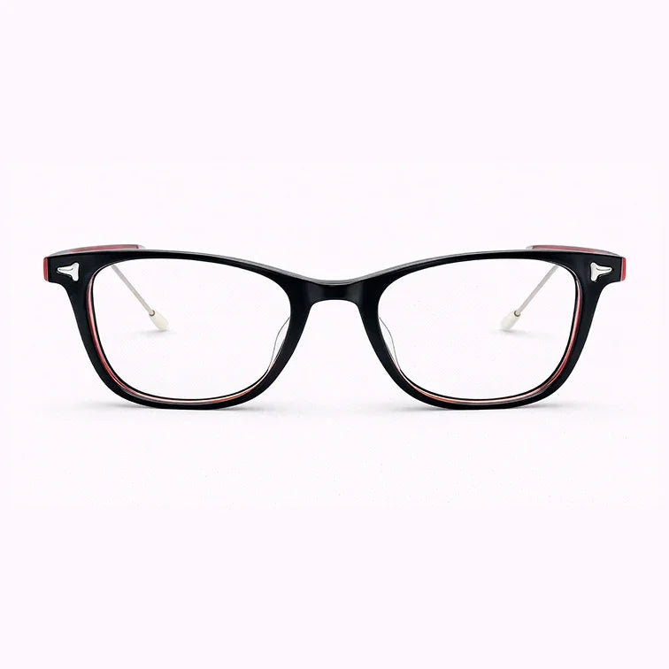 Black Frame Eyeglasses with Bold Red Temples-zoom-