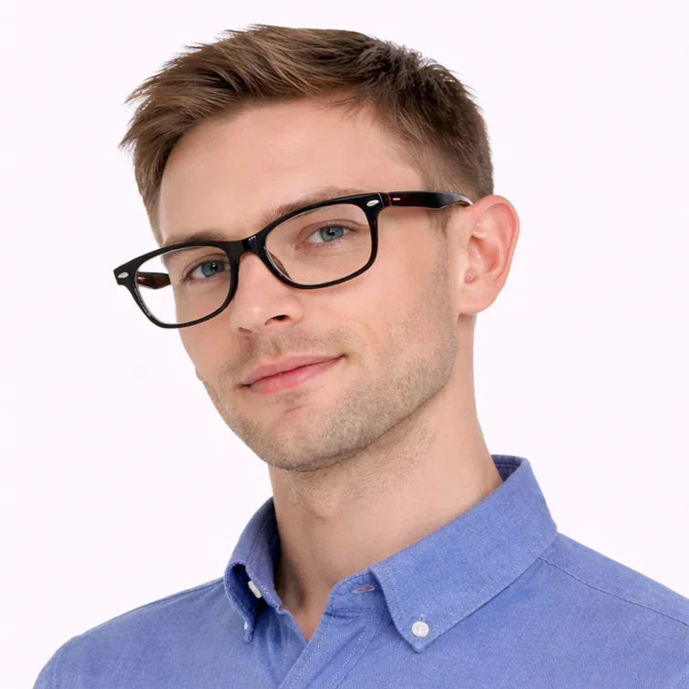 Black Frame Eyeglasses with Bold Red Temples-zoom-