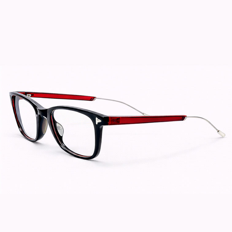 Black Frame Eyeglasses with Bold Red Temples