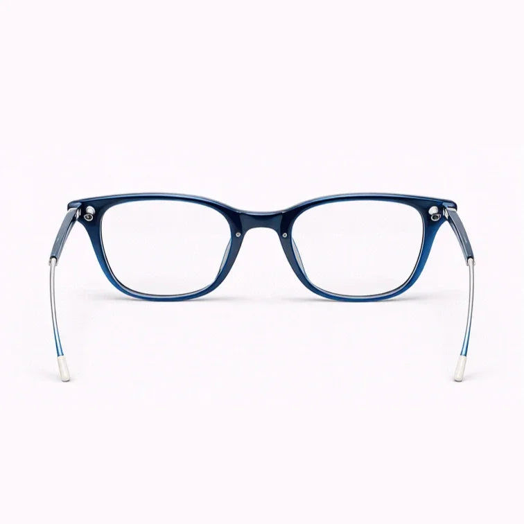 Navy Blue Square Eyeglasses with Silver Metal Temples-6