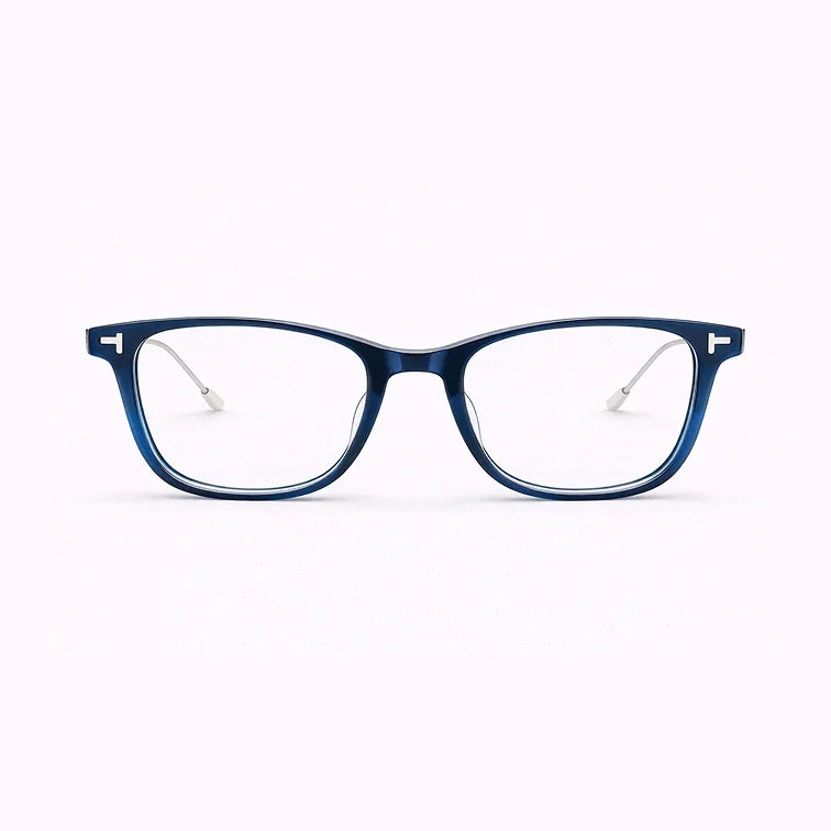 Navy Blue Square Eyeglasses with Silver Metal Temples-zoom-