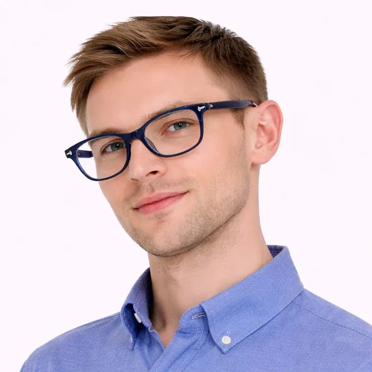 Navy Blue Square Eyeglasses with Silver Metal Temples-zoom-