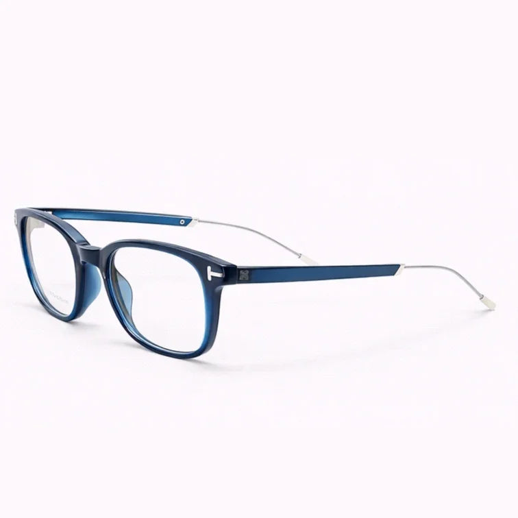 Navy Blue Square Eyeglasses with Silver Metal Temples-zoom-
