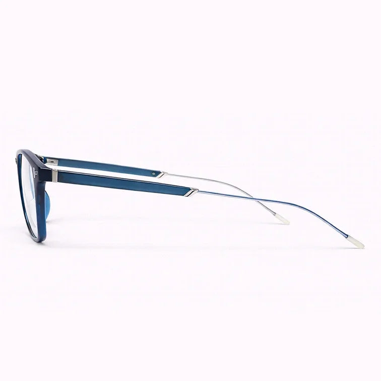 Navy Blue Rectangular Eyeglasses with Silver Metal Temples-3