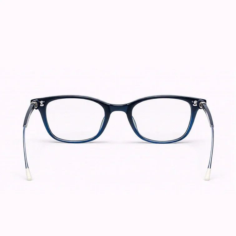 Navy Blue Rectangular Eyeglasses with Silver Metal Temples-6