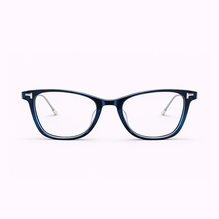 Navy Blue Rectangular Eyeglasses with Silver Metal Temples-zoom-1
