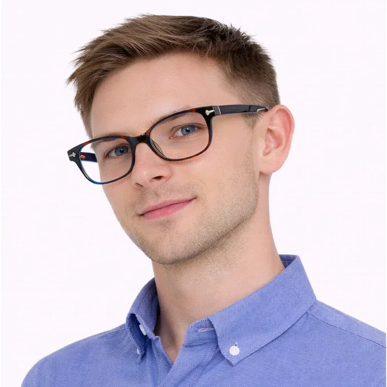 Navy Blue Rectangular Eyeglasses with Silver Metal Temples-zoom-5