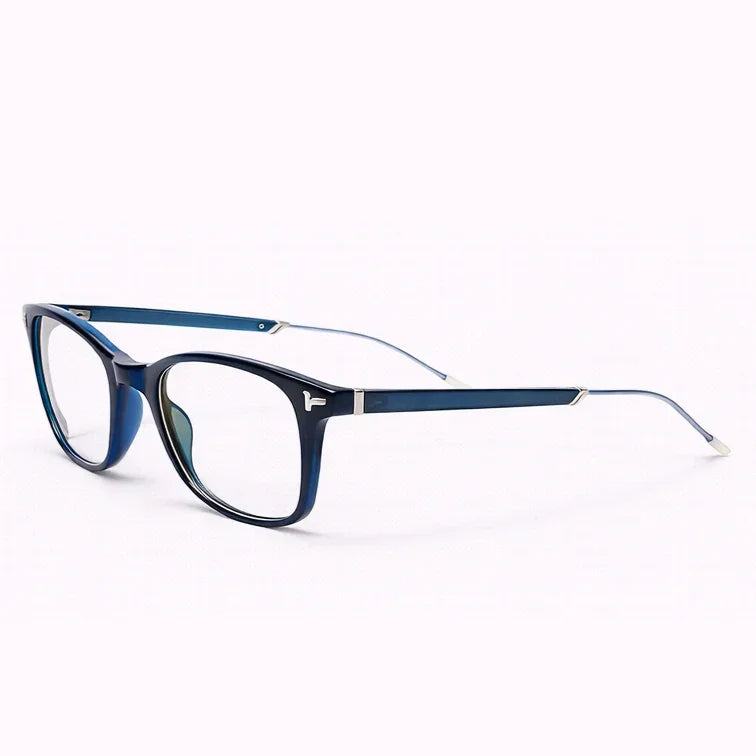Navy Blue Rectangular Eyeglasses with Silver Metal Temples-2