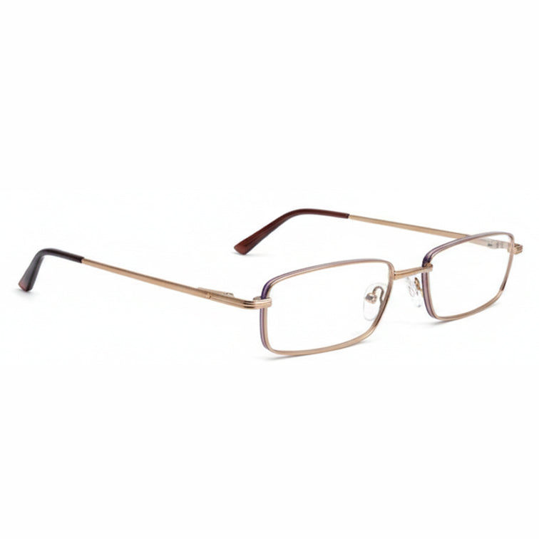 Executive Optical Frame - Gold Metal Rectangular Eyeglasses with Brown Accents
