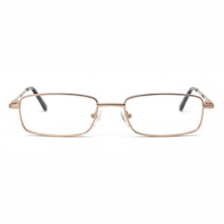 Executive Optical Frame - Gold Metal Rectangular Eyeglasses with Brown Accents