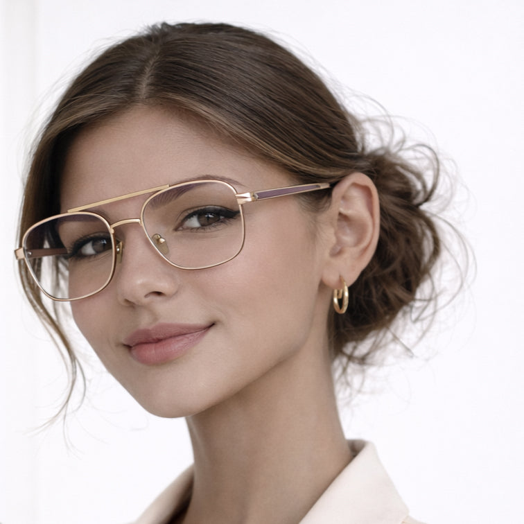 Voyager Optical Frame - Gold Metal Aviator Eyeglasses with Double Bridge-zoom-5