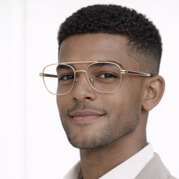 Voyager Optical Frame - Gold Metal Aviator Eyeglasses with Double Bridge-zoom-