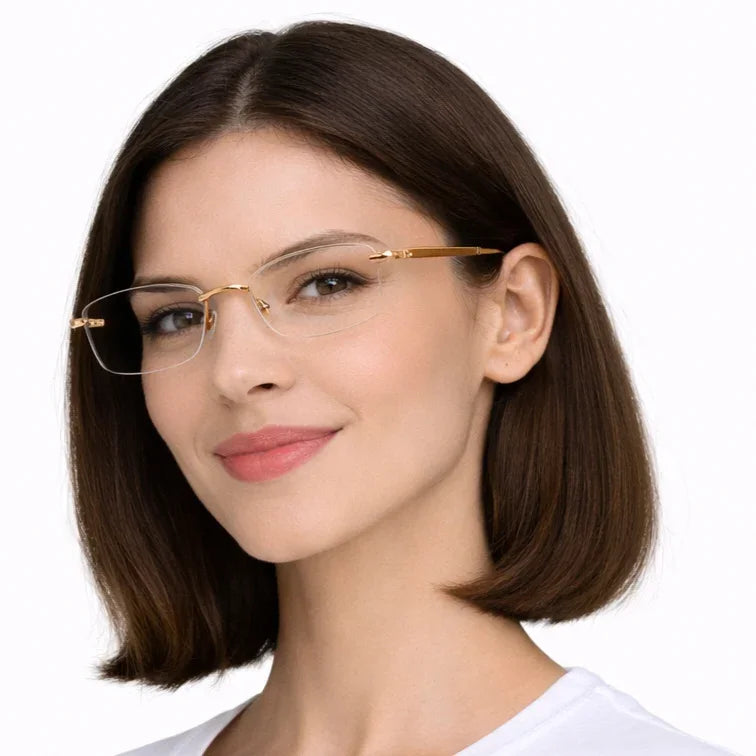 Premium Rimless Eyeglasses - Gold Spring Hinge Lightweight Frame-zoom-