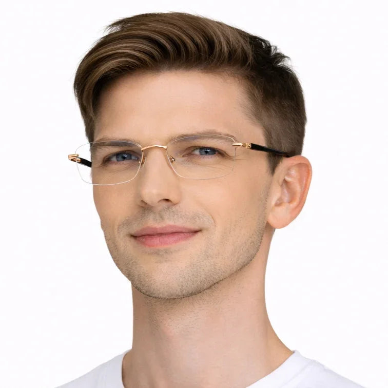 Premium Rimless Eyeglasses - Gold Spring Hinge Lightweight Frame-zoom-