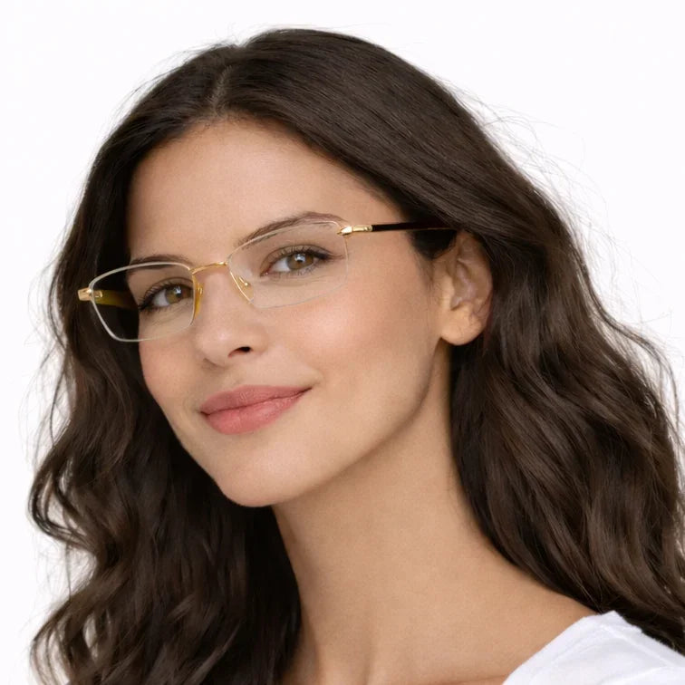 Premium Rimless Eyeglasses - Gold Spring Hinge Lightweight Frame-7