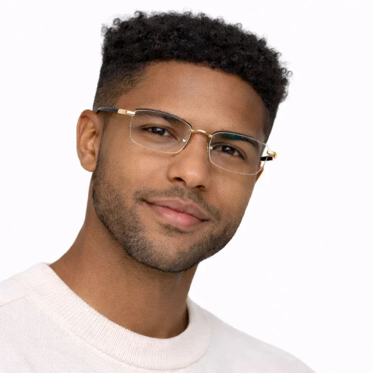 Premium Rimless Eyeglasses - Gold Spring Hinge Lightweight Frame-8