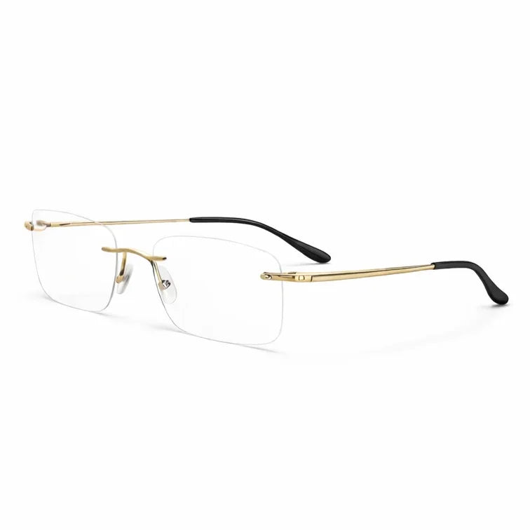 Premium Rimless Eyeglasses - Gold Spring Hinge Lightweight Frame-zoom-
