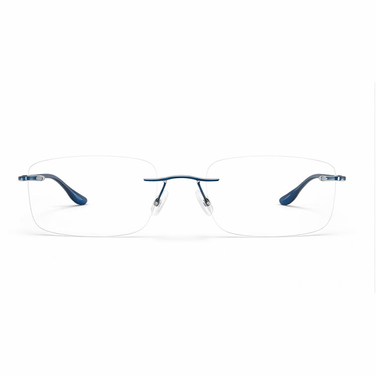 Premium Rimless Eyeglasses - Blue Accent Spring Hinge Modern Frame