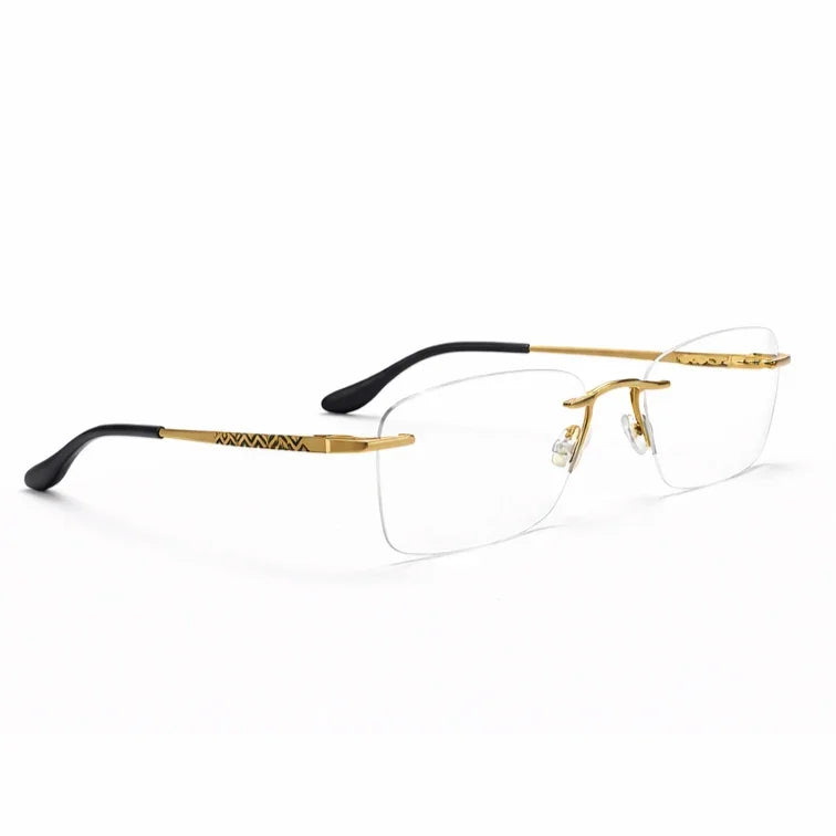 Premium Rimless Eyeglasses - Gold Textured Spring Hinge Luxury Frame-zoom-3