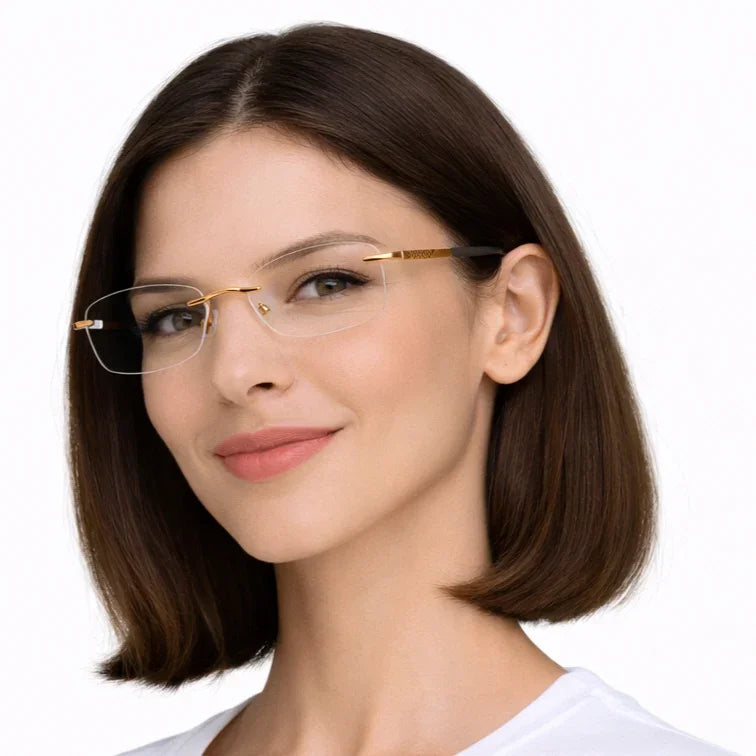 Premium Rimless Eyeglasses - Gold Textured Spring Hinge Luxury Frame-zoom-5