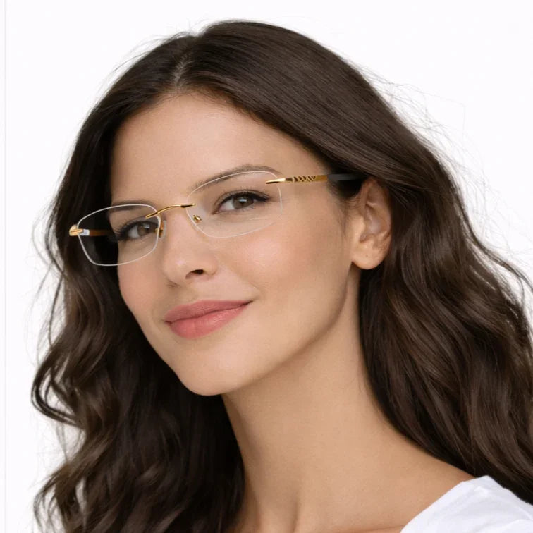 Premium Rimless Eyeglasses - Gold Textured Spring Hinge Luxury Frame-zoom-