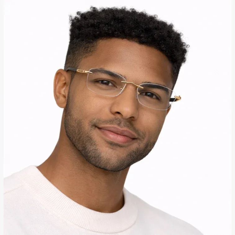 Premium Rimless Eyeglasses - Gold Textured Spring Hinge Luxury Frame-8