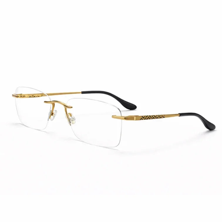 Premium Rimless Eyeglasses - Gold Textured Spring Hinge Luxury Frame-zoom-2