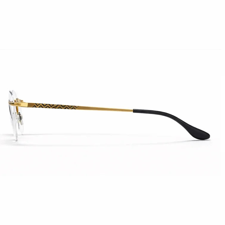 Premium Rimless Eyeglasses - Gold Textured Spring Hinge Luxury Frame-4
