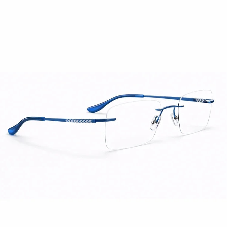 Rimless Titanium Eyeglasses with Blue Temples-3