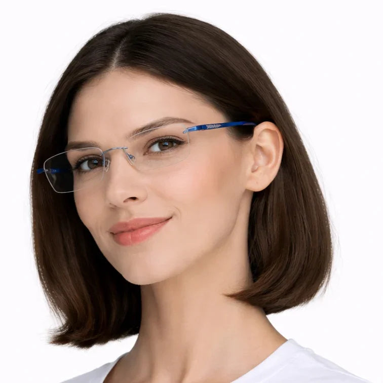 Rimless Titanium Eyeglasses with Blue Temples-zoom-5