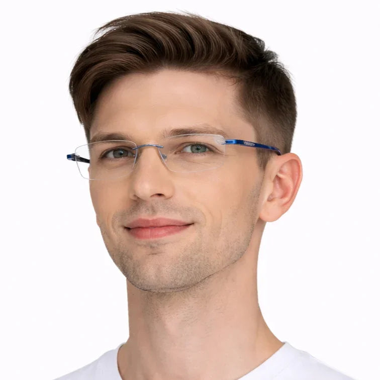Rimless Titanium Eyeglasses with Blue Temples-6