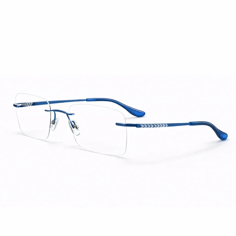 Rimless Titanium Eyeglasses with Blue Temples-zoom-2