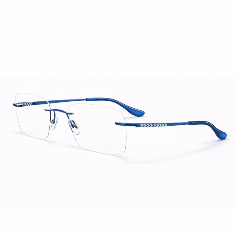 Rimless Titanium Eyeglasses with Blue Temples
