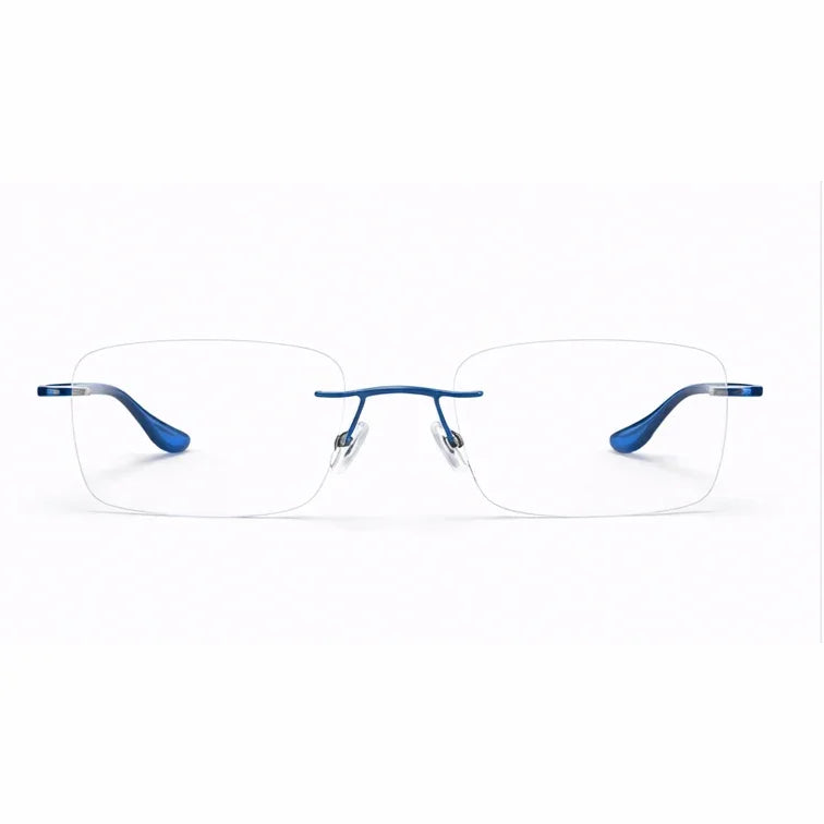 Rimless Titanium Eyeglasses with Blue Temples-zoom-1