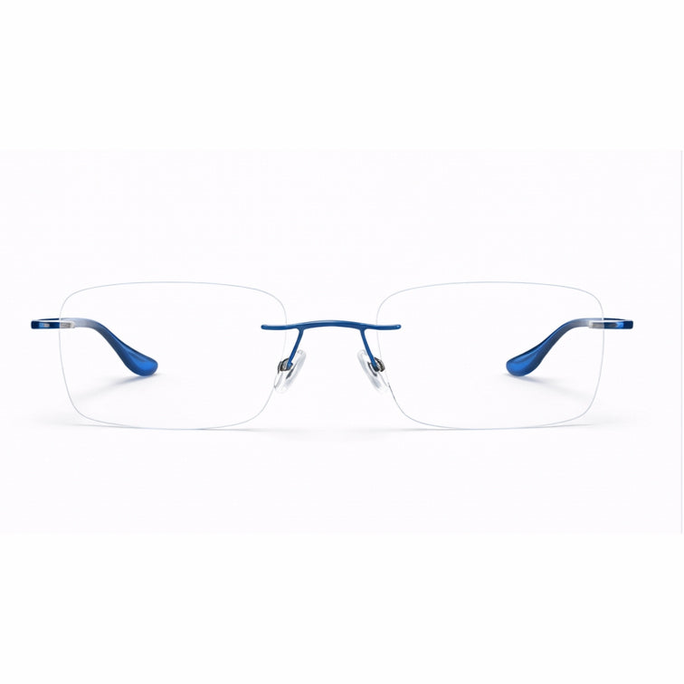 Rimless Titanium Eyeglasses with Blue Temples