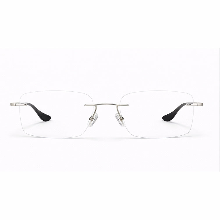 Premium Rimless Eyeglasses - Silver Black Spring Hinge Rectangle Frame