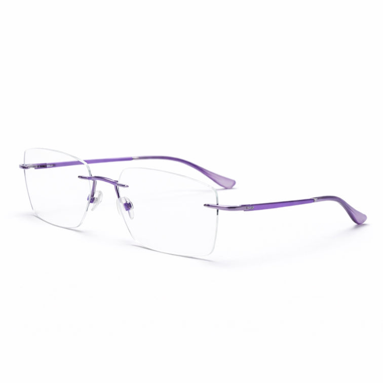 Rimless Titanium Eyeglasses with Purple Temples