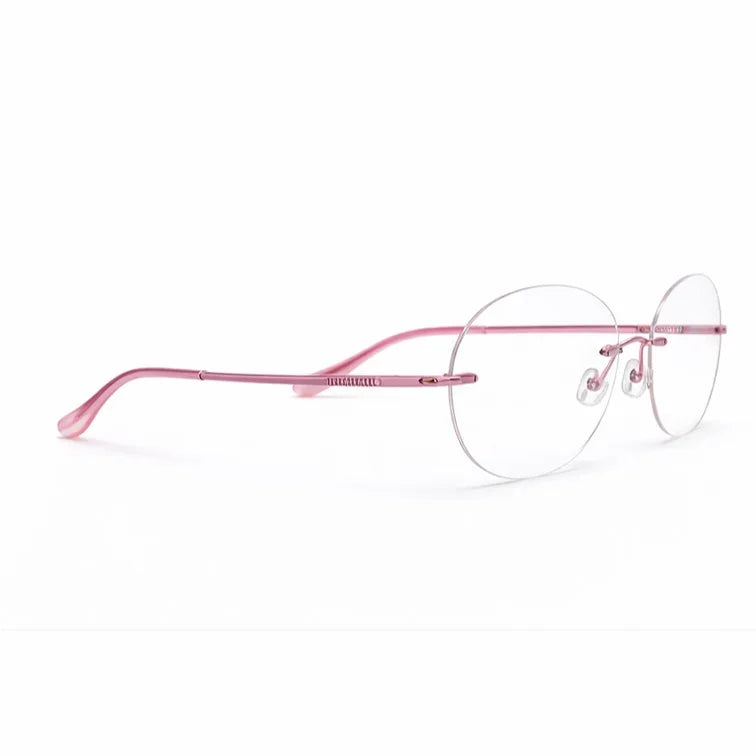Premium Rimless Eyeglasses - Rose Pink Spring Hinge Round Frame-3