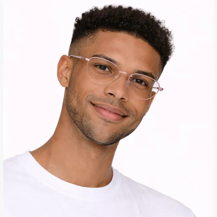 Premium Rimless Eyeglasses - Rose Pink Spring Hinge Round Frame-8